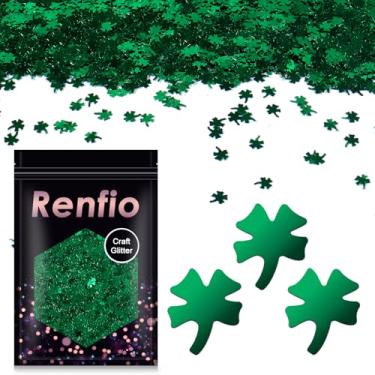 Imagem de Renfio 50 g, trevo de quatro folhas, confete com glitter, trevo da sorte, trevos, brilhantes, resina, brilhante, lantejoulas grossas, para fazer você mesmo, arte de unhas, decoração de férias - verde