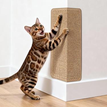 Imagem de ENONCI Arranhador de canto para gatos montado na parede para gatos internos, almofada de arranhar com sisal e carpete falsos, protetor de móveis de 40 x 24 cm para sofás e paredes