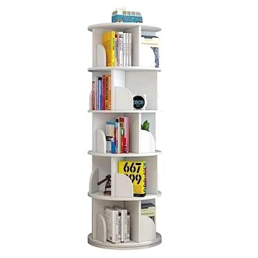 Imagem de UINGBPXT Estante de canto com 5 níveis rotativa de 360° estante branca redonda estante de livros para sala de estudo para estudantes, exibição perfeita