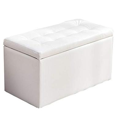 Imagem de Banqueta otomana para sala de estar sofá banco de couro sintético botão de assento design multifuncional banco de armazenamento vários tamanhos pufes brancos (cor: branco, tamanho: 80 cm)