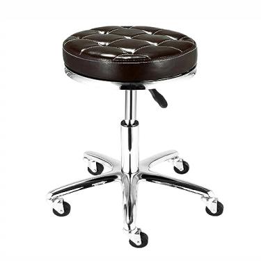 Imagem de Banqueta com rodinhas de couro PU, cadeira giratória ajustável, assento confortável com 5 rodas e banqueta redonda para salão de beleza e barbearia