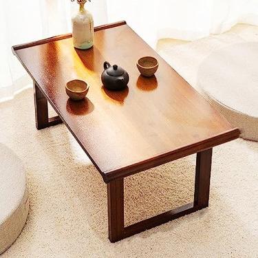 Imagem de HYUIO Mesa de centro portátil com pernas dobráveis, mesa central de bambu, bandeja de mesa grande, mesa de chá de tatame japonês retrô para café da manhã, bandeja de servir jogos, grande, grande