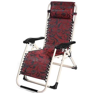 Imagem de Espreguiçadeira de jardim, espreguiçadeira, dobrável, dobrável, cadeira de jardim, reclinável, gravidade zero, espreguiçadeira, escritório, suporte de praia, 200 kg (cor, padrão vermelho), padrão