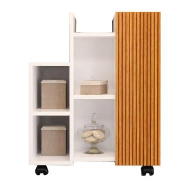 Imagem de Gabinete de Banheiro para Pia com Cuba - Armário com Porta, Prateleiras e Rodinhas – Organize com Estilo e Praticidade(Branco Ripado)