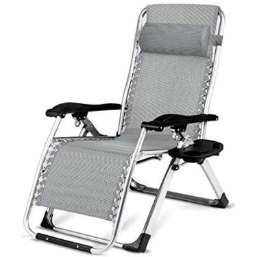 Imagem de Espreguiçadeira, cadeiras reclináveis, cadeiras reclináveis, cinza, dobrável, cadeira de descanso de escritório, cadeira de praia portátil com fivela de metal e porta-copos, espreguiçadeira