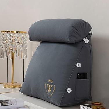 Imagem de HMBLAW Almofada triangular de cunha, almofada de leitura, almofada de apoio lombar com capa removível para sofá, cadeira, suporte para costas, almofada portátil, de pelúcia, para relaxar, braço