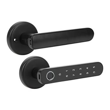 Imagem de Fechadura de porta biométrica com impressão digital, fechadura de porta de entrada sem chave com teclado com alça fechadura de porta inteligente, chave de emergência, casa, hotel, escritório,