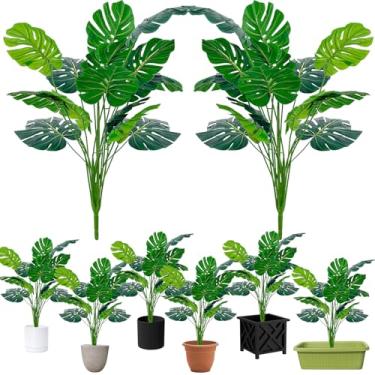 Imagem de Plantas artificiais de folhas de palmeira – 2 peças de planta falsa de 71 cm de altura, folha Monstera para ambientes internos e externos, planta grande de piso falso para sala de estar, decoração de