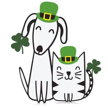 Imagem de Fiwochic Decoração de Dia de São Patrício Arte de Parede Trevo de Metal Gato e Cachorro Placa de Fazenda Trevo Irlandês Decorações Presente para Pendurar Parede Porta da Frente Corredor Cozinha