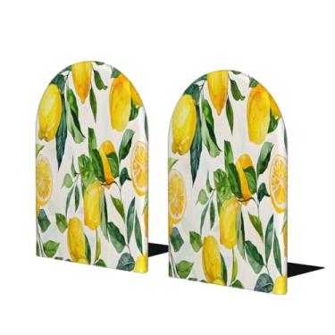 Imagem de Limão fresco tropical grande suporte de livros de madeira decorativo antiderrapante resistente terminais de livros para escritório mesa de escritório casa biblioteca escola estudo decoração divisórias