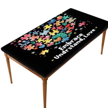Imagem de hongjinglin Toalha de mesa retangular de 1,8 m com elástico e design de autismo, capa de mesa retangular, impermeável, lavável, protetor de mesa para piquenique, jantar, cozinha, decoração ao ar livre