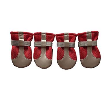 Imagem de Botas para cães LONSUNEER para cães pequenos, macias, reflexivas e antiderrapantes, conjunto de 4 (pequenas, vermelhas)