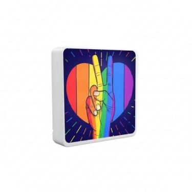 Imagem de Luminária Box Slim Paz e Amor USB, LED 5W, 20x18x5 cm, Bivolt, Polietileno, Luz Difusa, Cabo 1,2m