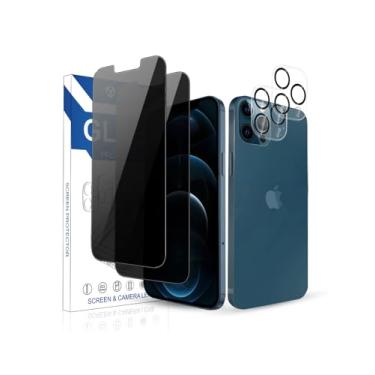 Imagem de Pacote com 2 protetores de tela de privacidade para iPhone 12 Pro Max com 2 unidades de protetor de lente de câmera de vidro temperado, antiespionagem privada [dureza 9H], ultrarresistente