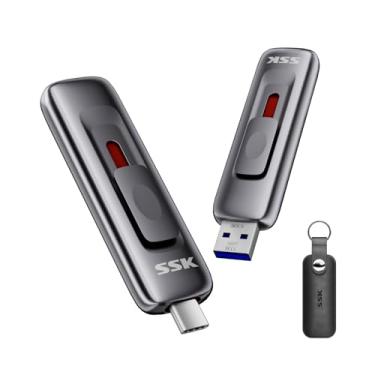 Imagem de SSK Unidade USB 1TB, 2 em 1 Tipo C + USB A 3.2 Gen2 Unidade de Estado Sólido Externo, Pen Drive Rápido de 550 MB/s para iPhone 15/16/Android Phone/Tablet/Windows/Mac
