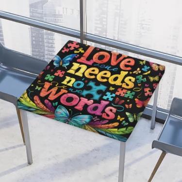 Imagem de hongjinglin Toalha de mesa quadrada para uso ao ar livre com borda elástica, toalha de mesa quadrada limpável, autismo, cor para ambientes externos, ambientes internos, pátio, jantar, cozinha