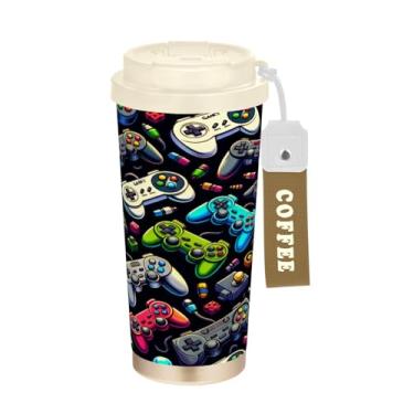 Imagem de Blueangle Caneca de café isolada para viagem com vários gamepads - copo de aço inoxidável à prova de derramamento e vazamento para acampamento e atividades ao ar livre, garrafa de água reutilizável de