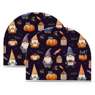 Imagem de ATTX Pacote com 2 porta-guardanapos de acrílico de Halloween com design de potes de doces de gnomos fofos - organizador de mesa decorativo para cozinha, restaurante, decoração de férias de casa #375