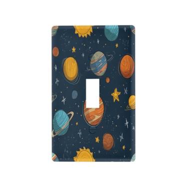 Imagem de Blueangle Capa para placa de parede para interruptor de luz - desenho animado sistema solar planetas capa decorativa para tomada placa de parede, tamanho 1 gangue 4,53 x 2,76 polegadas (255)