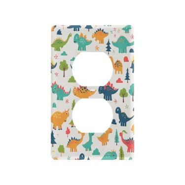 Imagem de Blueangle Placa de parede com tomadas duplex de dinossauros fofos, tamanho padrão, placas de cobertura de tomada elétrica de 1 gangue para decoração de quarto de escritório em casa, 4,53 x 2,76