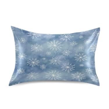 Imagem de ATTX Fronha de almofada branca com flocos de neve com fecho de envelope para cabelo e pele, macia, respirável, suave, ambos os lados, capa de almofada de seda refrescante (tamanho padrão 50 x 66 cm, 1