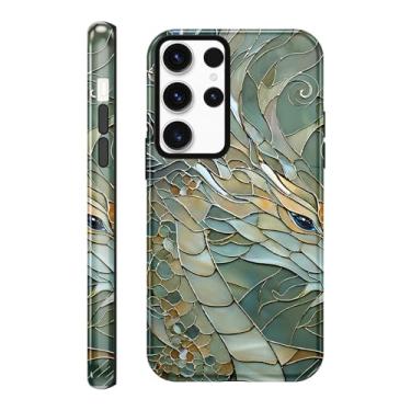 Imagem de Vulfwela Capa de telefone para Galaxy S23 Ultra 5G de 16,8 cm com vitral brilhante, estampa de ilusão de vitral de dragão, híbrida, 2 em 1, capa de proteção robusta à prova de choque para mulheres