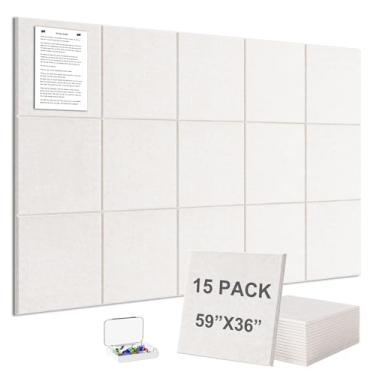 Imagem de G Gamit Quadro de avisos de parede de feltro grande 150 x 91 cm, quadro de cortiça grande alternativo com 60 pinos, pacote com 15 placas de feltro com 112 abas adesivas removíveis seguras para