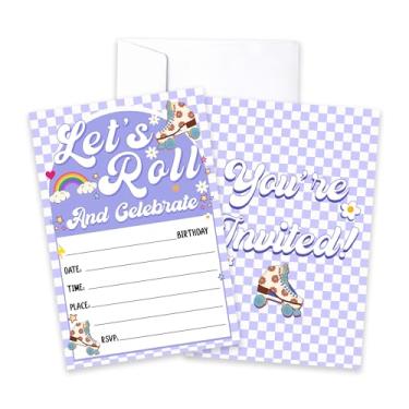 Imagem de CLIRBE Let's Roll Convites de festa de aniversário, convites de aniversário roxos para irmão irmão adolescentes meninos meninas, 20 cartões de convites com 20 envelopes, lembrancinhas de artigos de