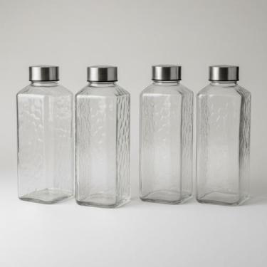 Imagem de 4 Garrafas Vidro Quadradas Transparente 1L Alimentos e Bebidas Água Sa