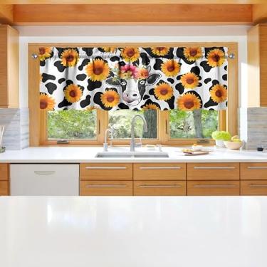 Imagem de sgqjdpmc 1 peça de cortinas de cozinha de vaca para janelas de cozinha, cortinas de arte de fazenda, decoração sobre a pia, 46 x 137 cm
