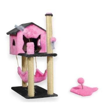 Imagem de Casa Para Gatos Plataformas Rede Brinquedo Poste Sisal Bolinha Mola Ma