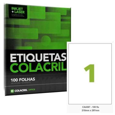 Imagem de Etiqueta Adesiva A4 210 x 297 mm cA4367  100 Folhas - Colac - ColaCril