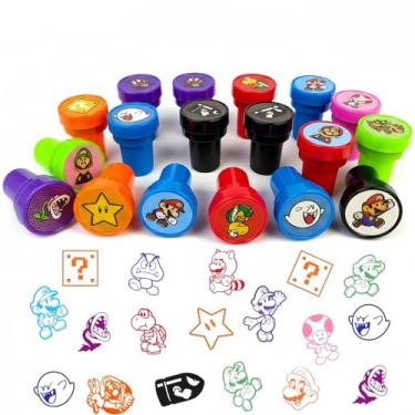 Imagem de 24 peças de carimbos temáticos Mario – artigos de festa de aniversário Mario, prêmios de jogos de recompensas de sala de aula, bolsa de brindes, enchimentos de saco de petiscos, presentes de Natal