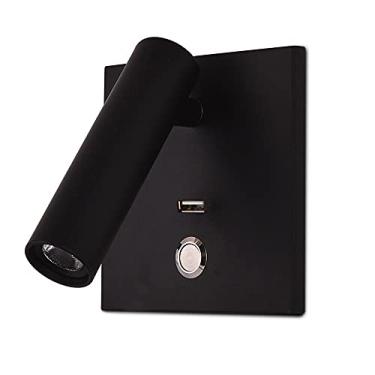 Imagem de Aplique de parede com porta USB de 5V 2.1A e interruptor, luminária de leitura para cama, arandela quadrada para interiores, ideal para quadros, cabeceira de quarto de hotel.