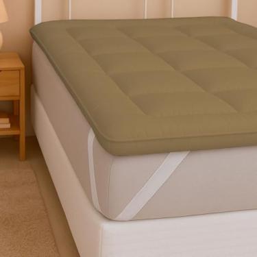 Imagem de Pillow Top Solteiro 200 Fios Micropercal - Super Macio, Enchimento Grosso 600g/m², Antipilling, Faixas Elásticas, Fácil de Lavar (Avelã, Solteiro)