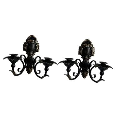 Imagem de Generic Castiçal de parede para vela, suporte para vela tipo candelabro para sala de estar estilo fazenda, Preto