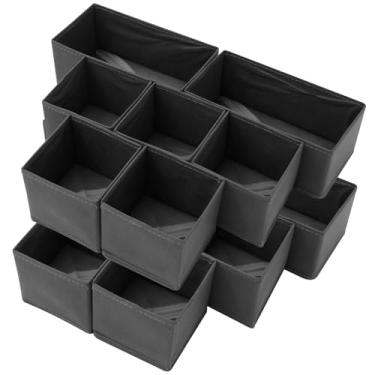 Imagem de Organizador de gavetas, pacote com 14 divisórias de armário de tecido, caixa dobrável com zíper inferior para roupas de bebê, roupas íntimas, meias, sutiã, gravatas (cinza)