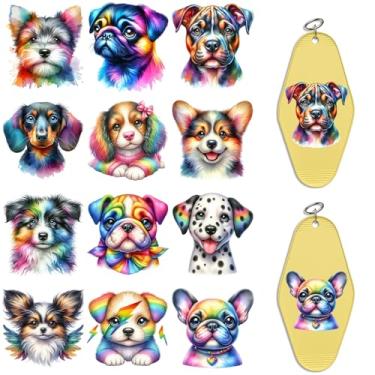 Imagem de Dorsbaby 24 peças de papel colorido de transferência de copos DTF UV para chaveiro de acrílico, decoração de chaveiro de motel e hotel, papel de transferência de alta viscosidade