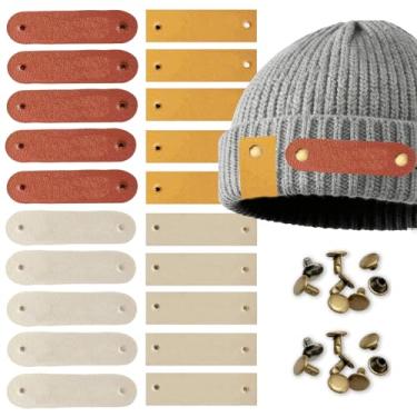 Imagem de Etiquetas de couro personalizadas para itens de crochê, 6 x 1,5 cm, 20 peças de etiquetas personalizadas para projetos de crochê e malha com 40 rebites, etiquetas DIY para chapéus, gorros, cachecóis