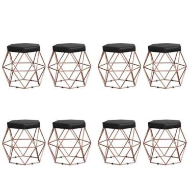 Imagem de Kit 8 Puffs decorativos aramado Vanessa-material sintético preto - GAT