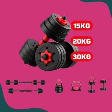 Imagem de Kit Halteres 6 Em 1 15/20/30Kg Musculação Ajustável Kettlebell Barra Anilha (Vermelho, Kit 15Kg)