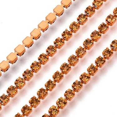 Imagem de KISSITTY Corrente de strass de 2 mm, cor laranja escura, SS6.5, correntes de copo com acabamento de cristal, enfeites para costura DIY, joias, festas, casamentos, roupas, decoração, artesanato