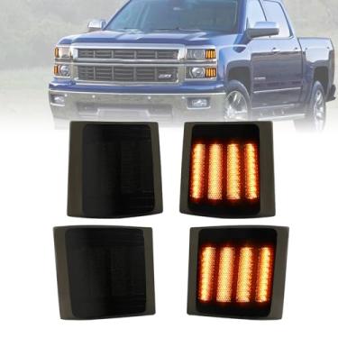 Imagem de ROCCS 4 peças de luzes de LED laterais com seta âmbar compatível com Chevy C/K 1500 2500 3500 Suburban Silverado Tahoe 1994-1998 lâmpadas de churrasqueira, lentes fumê