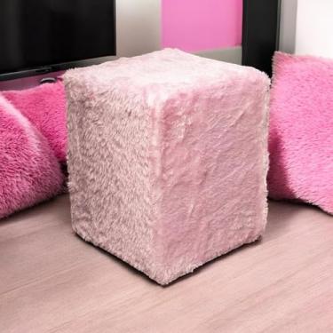 Imagem de Capa Puff Banquinho Quadrado Pelúcia Pelo Curto (ROSA BEBE)