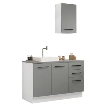 Imagem de Conjunto Gabinete para Banheiro 120cm 3 Portas 3 Gavetas Branco/cinza Agata Madesa 01