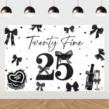 Imagem de Balterever Twenty Fine Birthday Backdrop 1,5 x 0,9 m, decorações de festa de 25 anos, laço, decoração de aniversário de 25 anos, para fundo fotográfico de 20 anos finos
