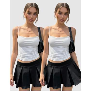 Imagem de Kit 2 Cropped Feminino Decote Reto Alça Fina Elegante Regata Blusinha 