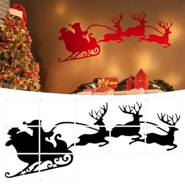 Imagem de Chunful Estêncil grande de trenó de Natal de 135 cm para pintura gigante reutilizável de Natal para jardim, cerca de madeira, portas de garagem, férias, decoração de casa