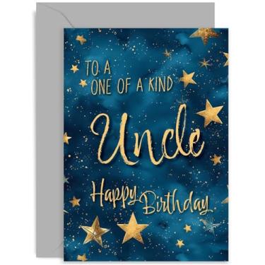 Imagem de Cartão de aniversário elegante Star Sky para tio - One of a Kind Uncle Birthday Wishes Cartão para homens - Design de estrela marinha e dourada - Cartões de aniversário tradicionais contemporâneos