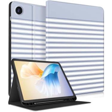 Imagem de Wazzasoft Capa para Samsung Galaxy Tab A9+ – Capa fólio inteligente com porta-lápis embutido, design fofo para tablet Samsung A9 Plus, capa de 11 polegadas (SM-X210/X216/X218), listras azuis